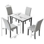 Fowey 5-piece Dining Set, Marble Sticker MDF Table and 4 Upholstered Chairs