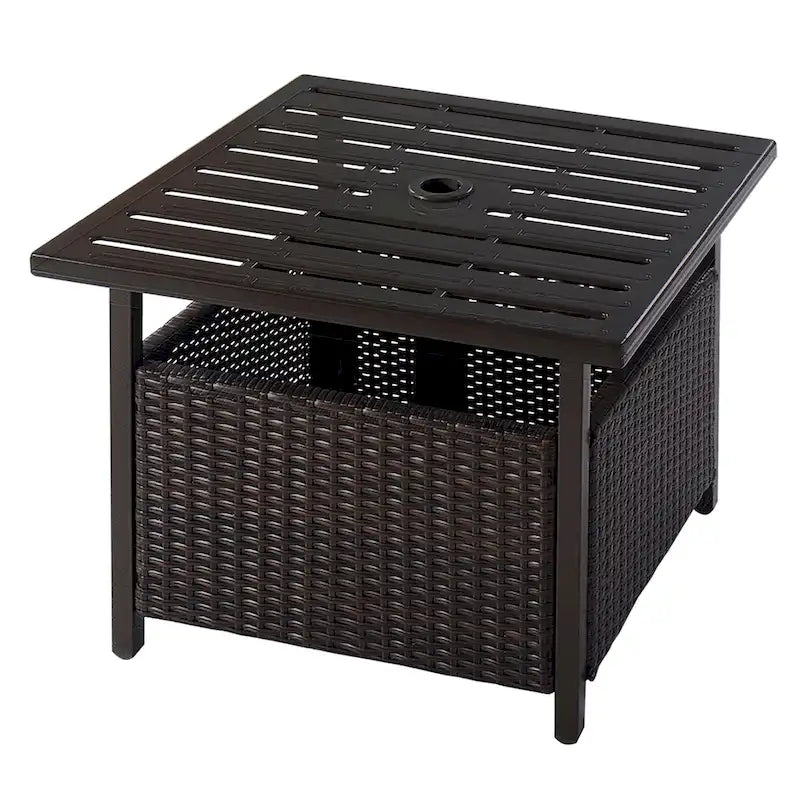 Rattan Wicker Side Table Outdoor Furniture Deck Umbrella Table Brown