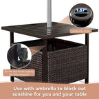 Rattan Wicker Side Table Outdoor Furniture Deck Umbrella Table Brown