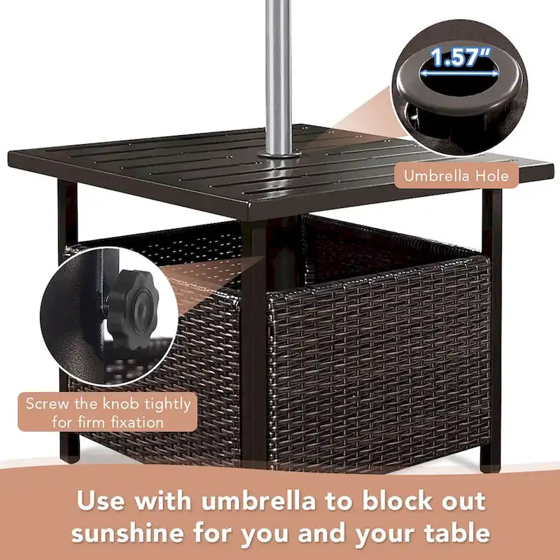 Rattan Wicker Side Table Outdoor Furniture Deck Umbrella Table Brown