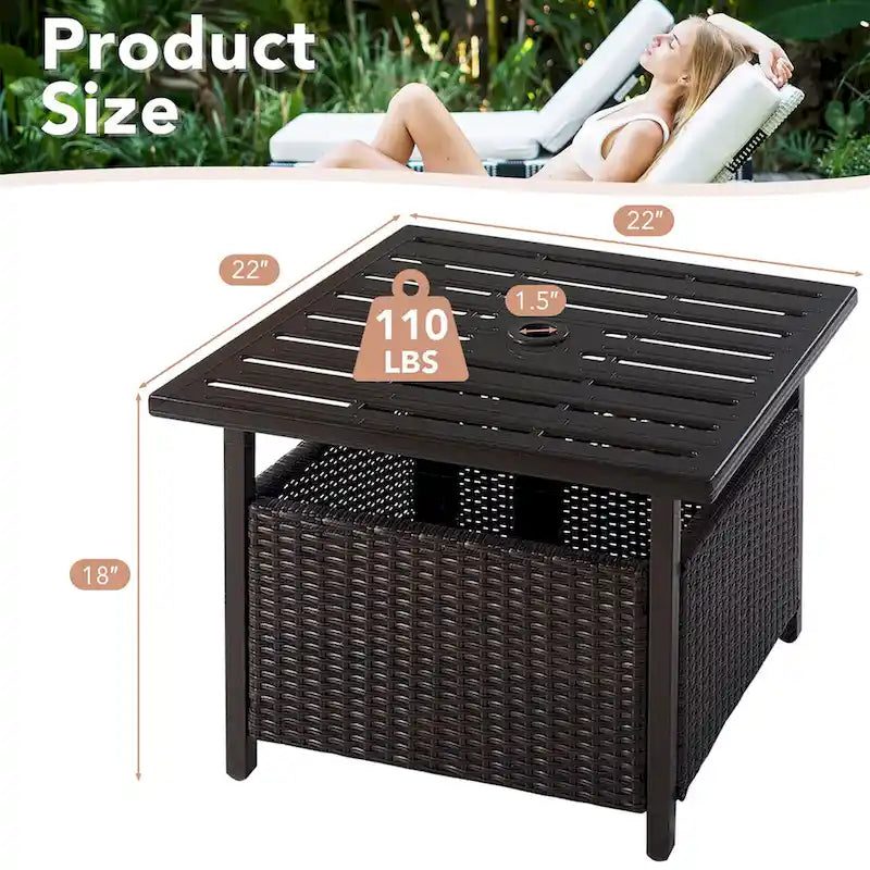 Rattan Wicker Side Table Outdoor Furniture Deck Umbrella Table Brown