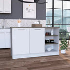 FM Furniture Gladiolus Kitchen Island, Two Cabinets, Three Open Shelves