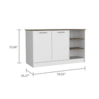 FM Furniture Gladiolus Kitchen Island, Two Cabinets, Three Open Shelves