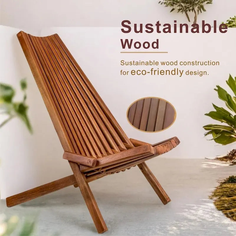 Acacia Wood Folding Chair with Long Back