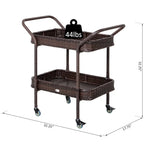Outsunny Rattan Food and Serving Cart with 4 Wheels and 2-Tiers of Surface Area, Great for Parties, Kitchen, or Utility