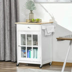 HOMCOM 27 Rolling Kitchen Island Cart with Drawer and Glass Door Cabinet, Kitchen Trolley with Adjustable Shelf and Towel Rack