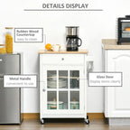 HOMCOM 27 Rolling Kitchen Island Cart with Drawer and Glass Door Cabinet, Kitchen Trolley with Adjustable Shelf and Towel Rack