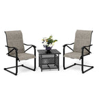 3-Piece Patio Dining Set, Side Metal Table & 2 C Spring Motion Chairs, Conversation Coffee Sets with Umbrella Hole
