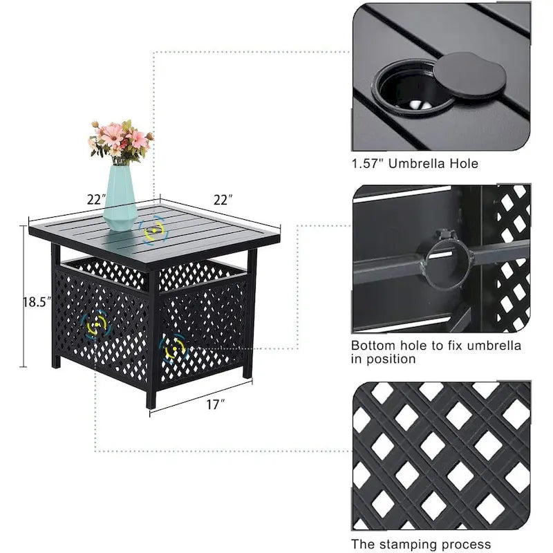 3-Piece Patio Dining Set, Side Metal Table & 2 C Spring Motion Chairs, Conversation Coffee Sets with Umbrella Hole