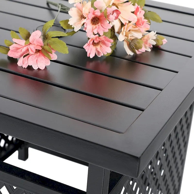 3-Piece Patio Dining Set, Side Metal Table & 2 C Spring Motion Chairs, Conversation Coffee Sets with Umbrella Hole