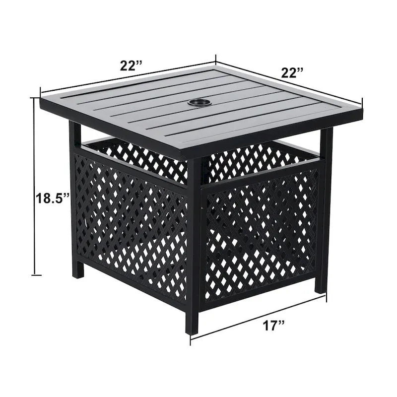 3-Piece Patio Dining Set, Side Metal Table & 2 C Spring Motion Chairs, Conversation Coffee Sets with Umbrella Hole