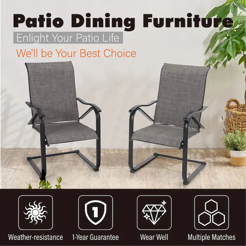 3-Piece Patio Dining Set, Side Metal Table & 2 C Spring Motion Chairs, Conversation Coffee Sets with Umbrella Hole