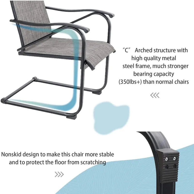 3-Piece Patio Dining Set, Side Metal Table & 2 C Spring Motion Chairs, Conversation Coffee Sets with Umbrella Hole