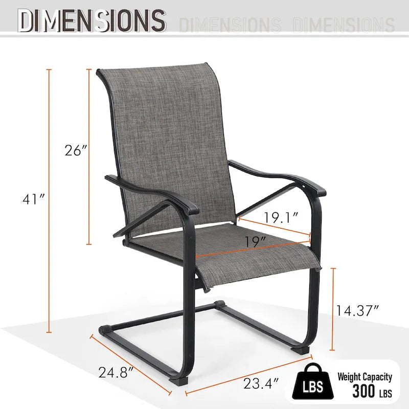 3-Piece Patio Dining Set, Side Metal Table & 2 C Spring Motion Chairs, Conversation Coffee Sets with Umbrella Hole