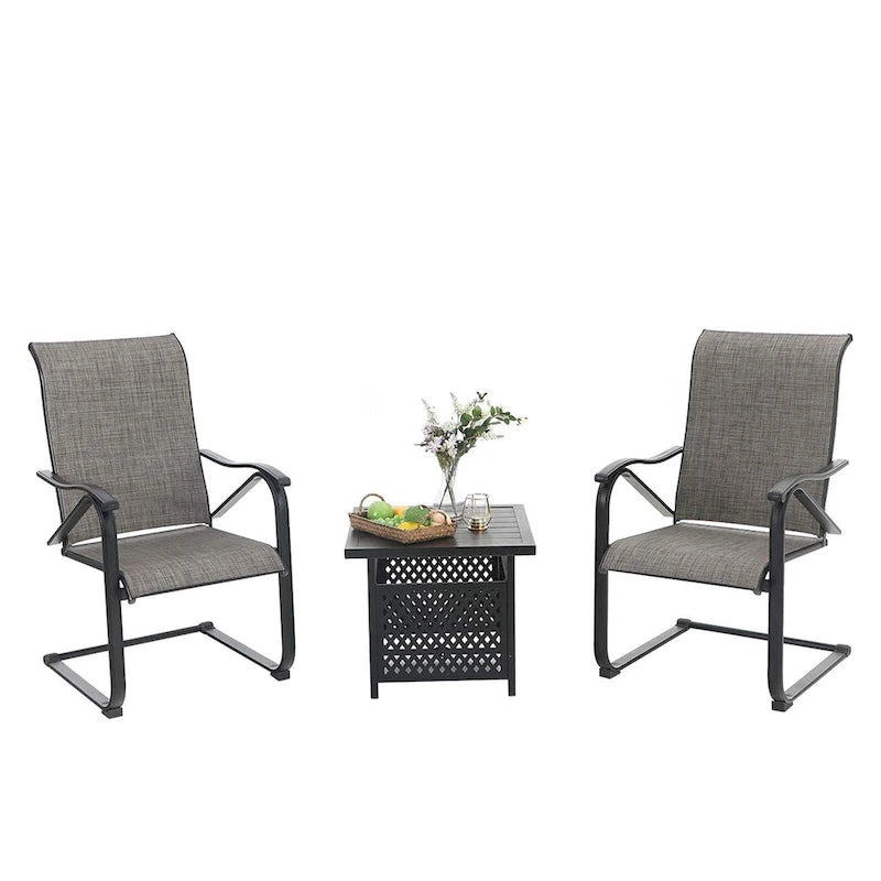 3-Piece Patio Dining Set, Side Metal Table & 2 C Spring Motion Chairs, Conversation Coffee Sets with Umbrella Hole