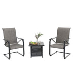 3-Piece Patio Dining Set, Side Metal Table & 2 C Spring Motion Chairs, Conversation Coffee Sets with Umbrella Hole