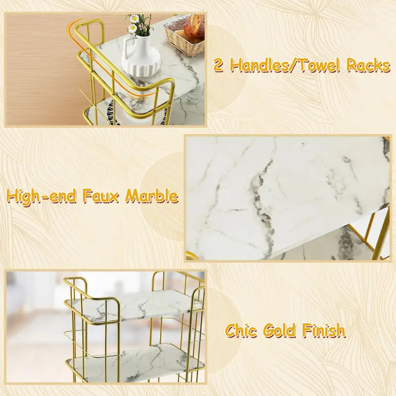 Home Island Service Cart 3 Tier Gold Bar Cart Home Island on Wheels