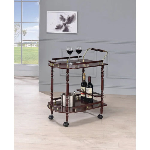2-Tier Serving Cart with Casters in Merlot and Brass