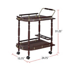 2-Tier Serving Cart with Casters in Merlot and Brass