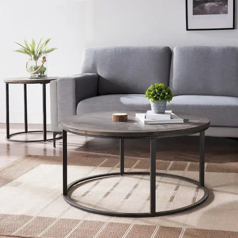  Darren Modern Rustic Farmhouse Reclaimed Wood Round Coffee Table