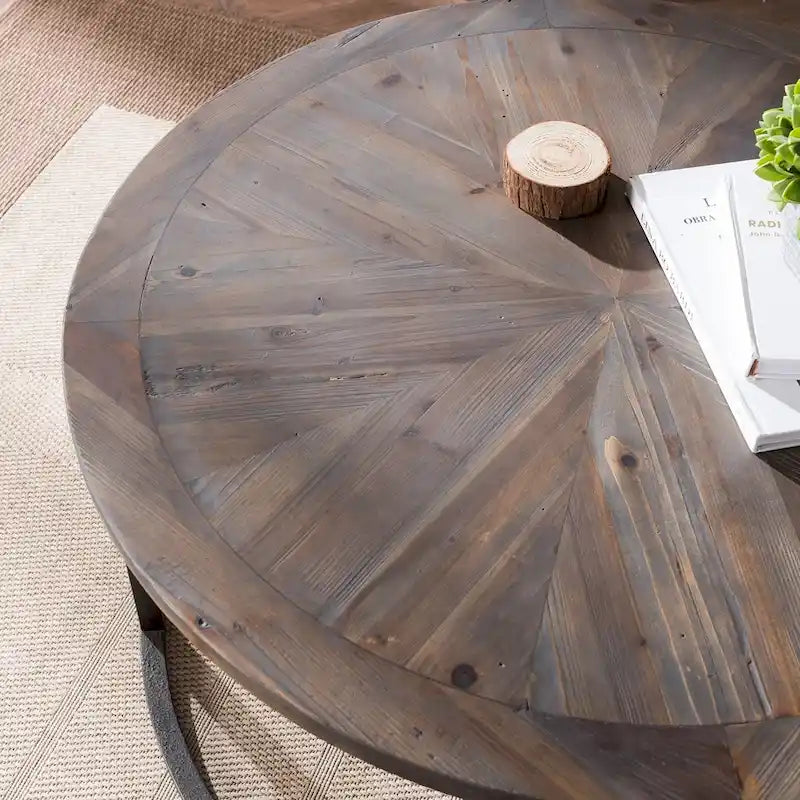 Darren Modern Rustic Farmhouse Reclaimed Wood Round Coffee Table