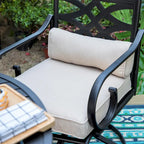MAISON ARTS 5-Piece Outdoor Dining Set Steel Square Table & Elegant Cast Iron Pattern Dining Chairs