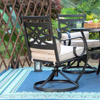 MAISON ARTS 5-Piece Outdoor Dining Set Steel Square Table & Elegant Cast Iron Pattern Dining Chairs