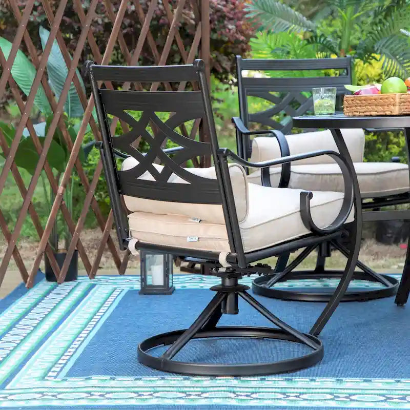 MAISON ARTS 5-Piece Outdoor Dining Set Steel Square Table & Elegant Cast Iron Pattern Dining Chairs