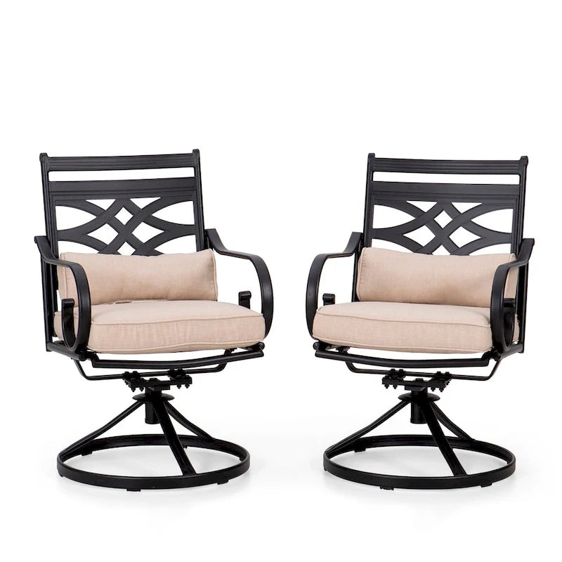 MAISON ARTS 5-Piece Outdoor Dining Set Steel Square Table & Elegant Cast Iron Pattern Dining Chairs