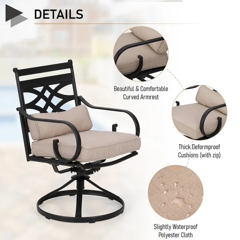 MAISON ARTS 5-Piece Outdoor Dining Set Steel Square Table & Elegant Cast Iron Pattern Dining Chairs
