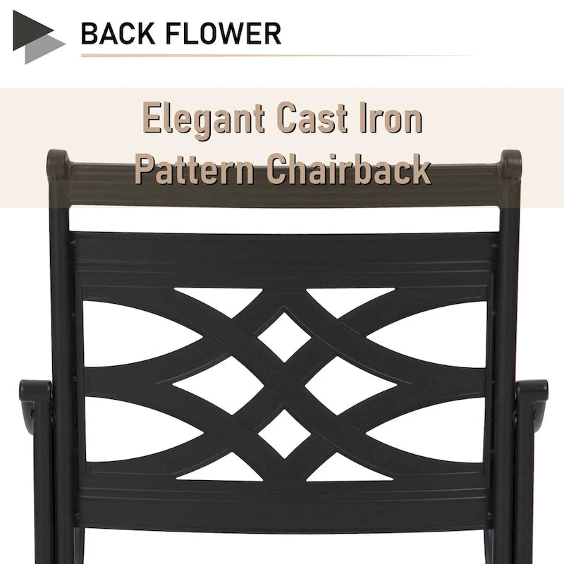 MAISON ARTS 5-Piece Outdoor Dining Set Steel Square Table & Elegant Cast Iron Pattern Dining Chairs