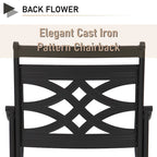 MAISON ARTS 5-Piece Outdoor Dining Set Steel Square Table & Elegant Cast Iron Pattern Dining Chairs