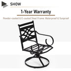 MAISON ARTS 5-Piece Outdoor Dining Set Steel Square Table & Elegant Cast Iron Pattern Dining Chairs