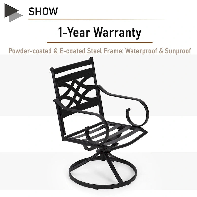 MAISON ARTS 5-Piece Outdoor Dining Set Steel Square Table & Elegant Cast Iron Pattern Dining Chairs