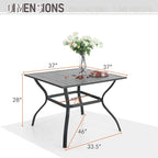 MAISON ARTS 5-Piece Outdoor Dining Set Steel Square Table & Elegant Cast Iron Pattern Dining Chairs