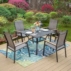 MAISON ARTS 5 Pieces Dining Set, 4 x Aluminium Stackable Dining Chairs and 1 x Metal Table