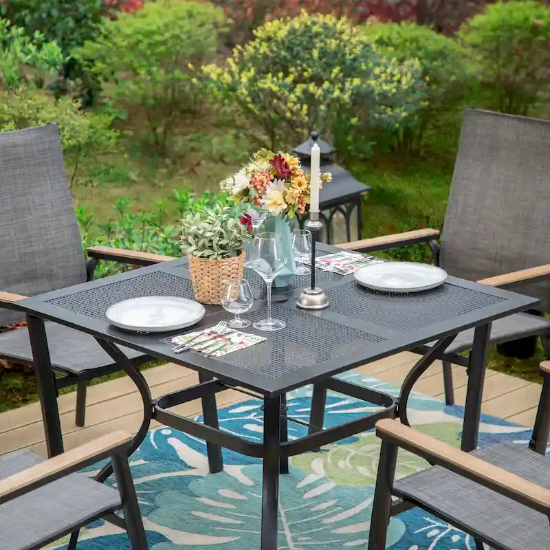 MAISON ARTS 5 Pieces Dining Set, 4 x Aluminium Stackable Dining Chairs and 1 x Metal Table