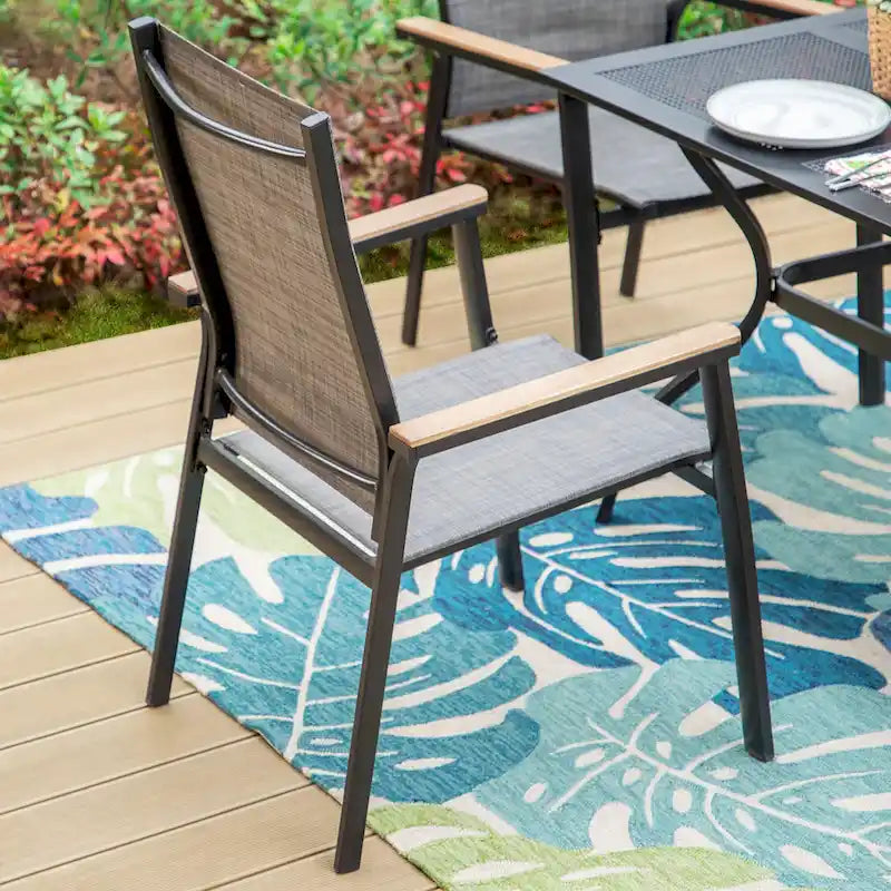 MAISON ARTS 5 Pieces Dining Set, 4 x Aluminium Stackable Dining Chairs and 1 x Metal Table