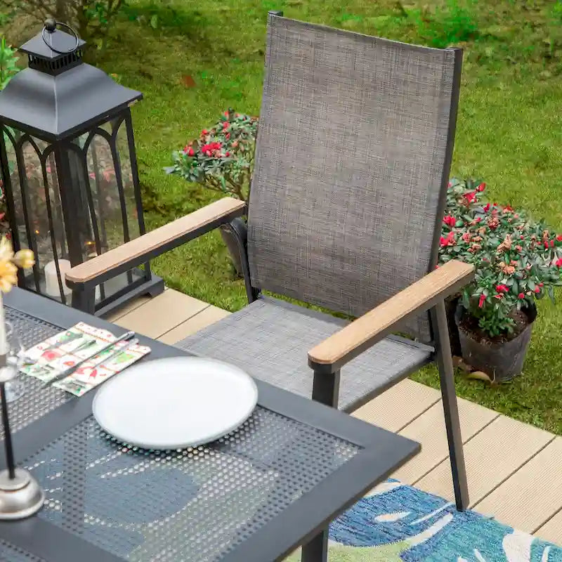 MAISON ARTS 5 Pieces Dining Set, 4 x Aluminium Stackable Dining Chairs and 1 x Metal Table