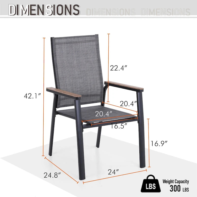 MAISON ARTS 5 Pieces Dining Set, 4 x Aluminium Stackable Dining Chairs and 1 x Metal Table