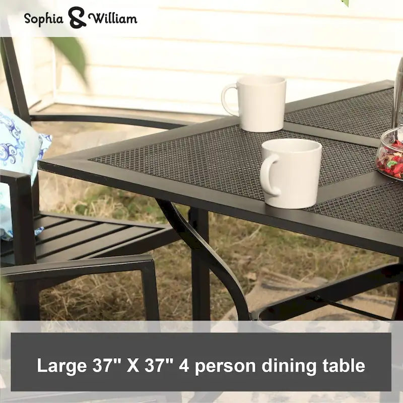 MAISON ARTS 5 Pieces Dining Set, 4 x Aluminium Stackable Dining Chairs and 1 x Metal Table
