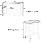 Wood Rustic 3-piece 45 Stationary Kitchen Island Set