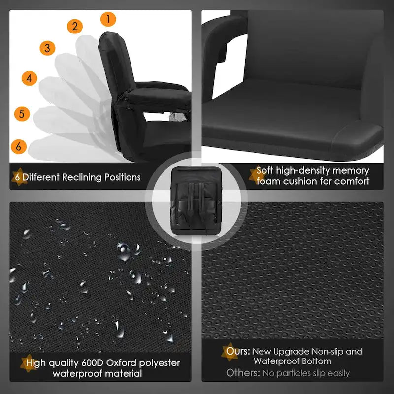 Heated Stadium Seats for Bleachers with Back Support and Wide Cushion, Extra Portable Bleacher Seat Foldable Stadium Chair