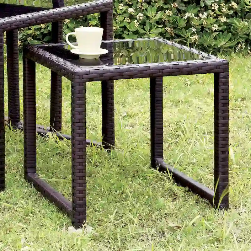 Viro Contemporary Espresso Glass Top Outdoor Nesting Table (Set of 3) by Furniture of America