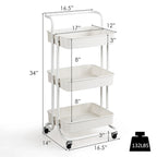 3-Tier Utility Cart Storage Rolling Cart with Casters