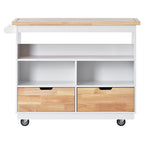 Kitchen Island on Wheels with Open Compartments and 2 Drawers