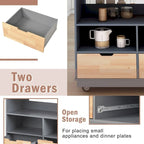 Kitchen Island on Wheels with Open Compartments and 2 Drawers