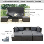 HOMEFUN Outdoor Rattan Wicker Patio Rectangle Daybed with Retractable Canopy