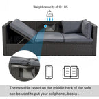 HOMEFUN Outdoor Rattan Wicker Patio Rectangle Daybed with Retractable Canopy
