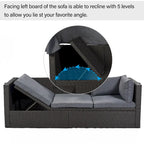 HOMEFUN Outdoor Rattan Wicker Patio Rectangle Daybed with Retractable Canopy